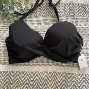 Black ribbed push up underwire bikini top